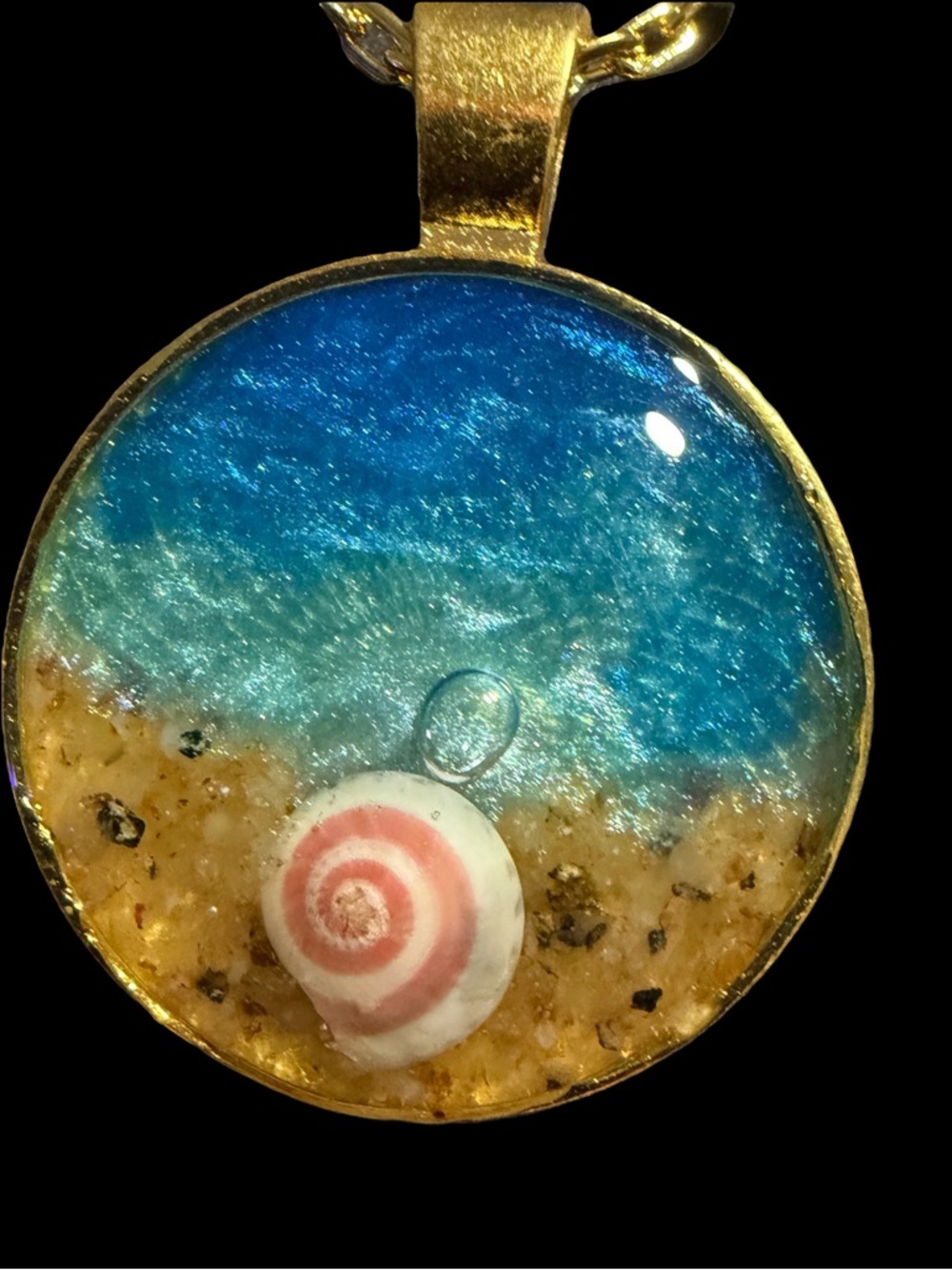 Hand Crafted Blue and Gold Ocean Shell Pendant Necklace